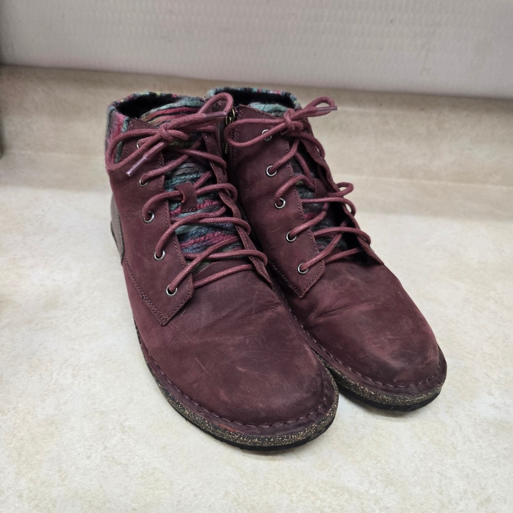 Aetrex Womens Burgundy Leather Knit Collar Lace Up Ankle Boots Size 9 Wine‎ Red